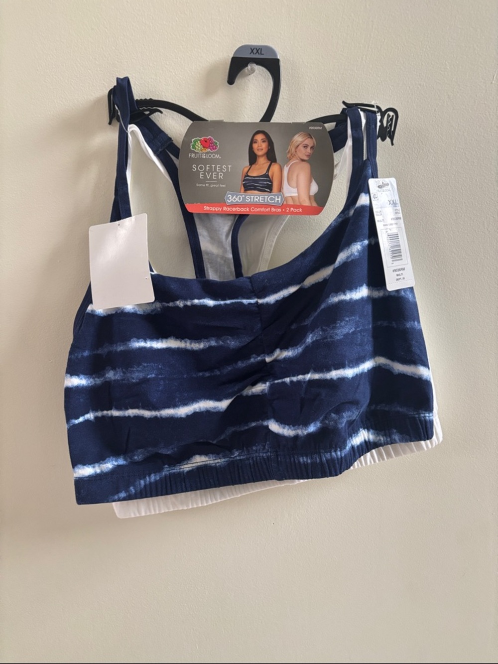 Fruit of the Loom Navy & White Tie-Dye Racerback Bralette 2-Pack